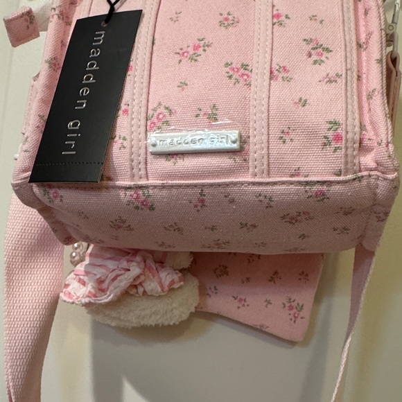 Madden Girl Pink Floral Mini Backpack with Teddy Charm - Picture 3 of 4